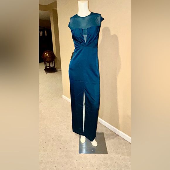 NWT…MARCIANO LUXURY SHEER SHEENA GOWN/jade teal  size:(XS)
